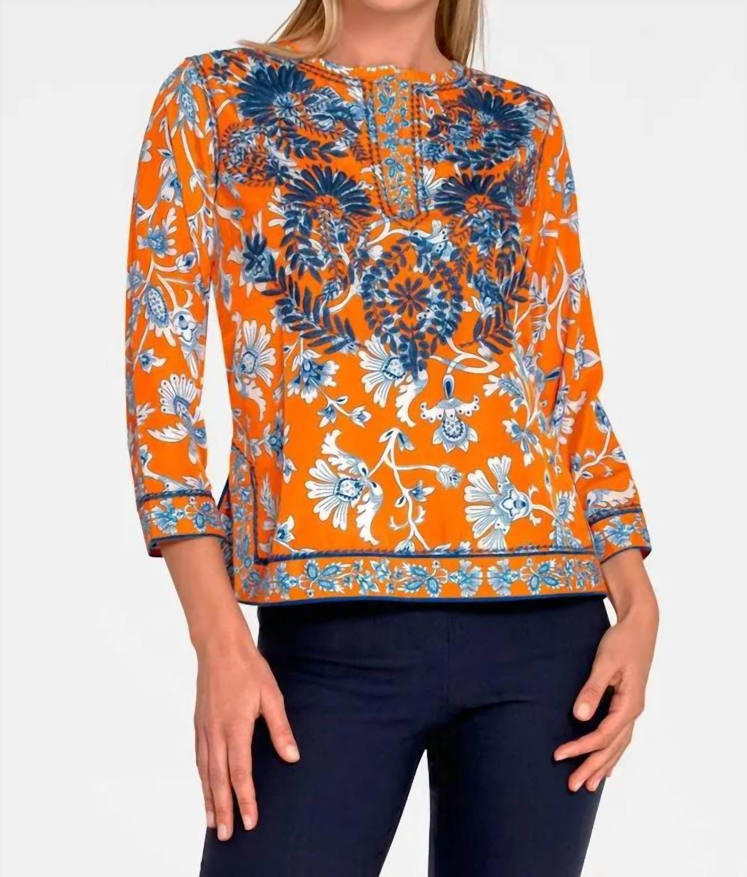 GRETCHEN SCOTT Silk Embroidered Tunic in orange - women's shirt