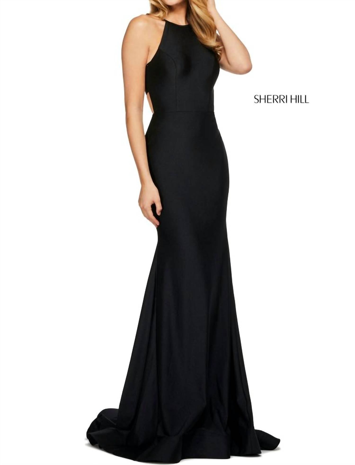 Sherri Hill Elegant Cutout Back Dress in black - women's dress - detail view