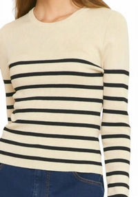 entro Striped Long Sleeve Sweater in beige black - women's sweater - detail view