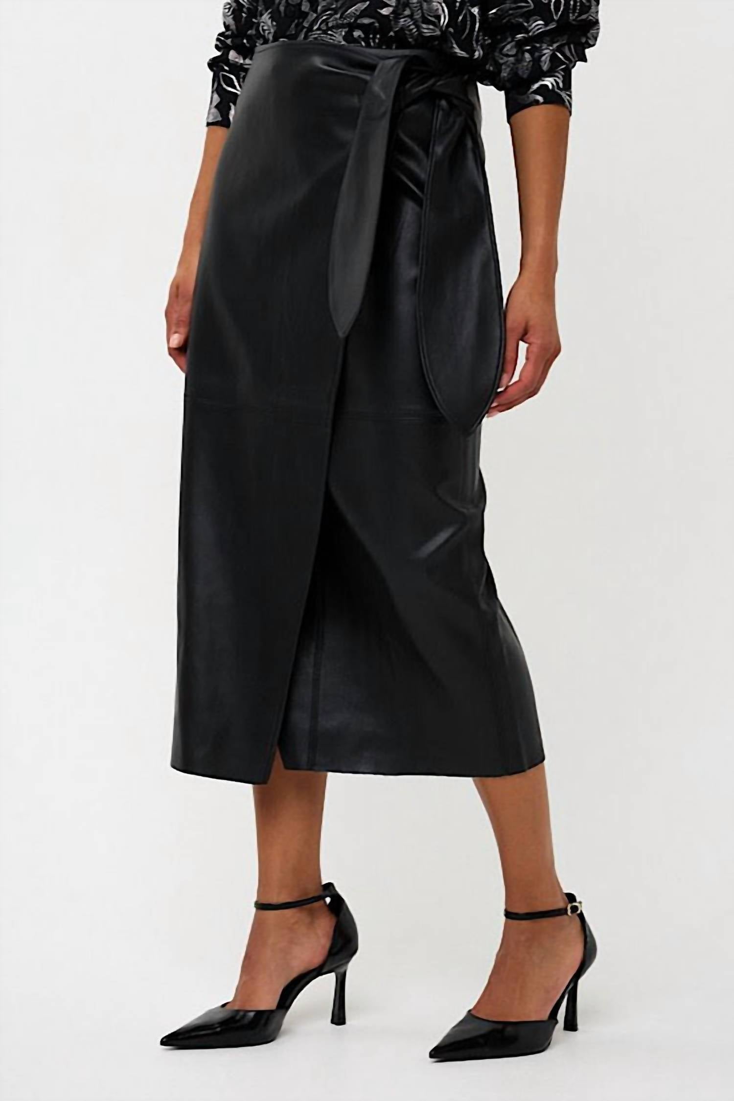 Esqualo - Faux Leather Wrap Skirt