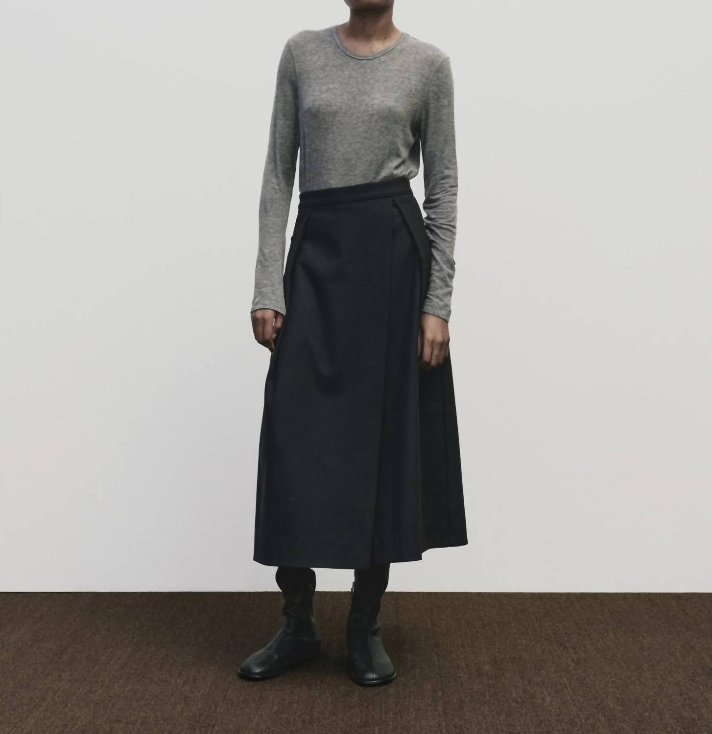 Mijeong Park Wool Blend Pleated Midi Skirt in navy - women's skirt - alternate view