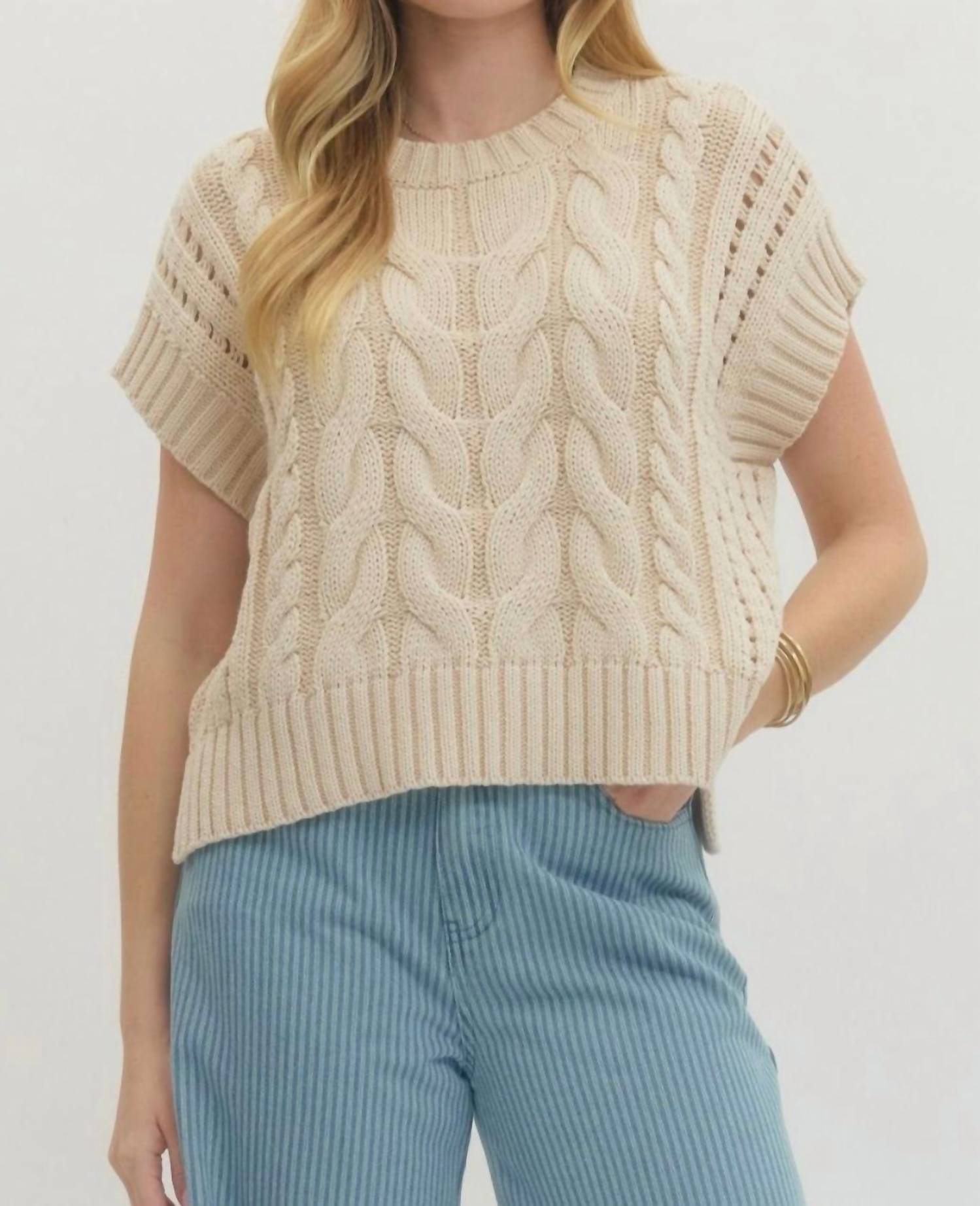 Entro - Alice Cable Knit Short Sleeve Sweater