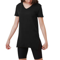 Ambar - V-neck Side Slit Cotton Tunic T-shirt