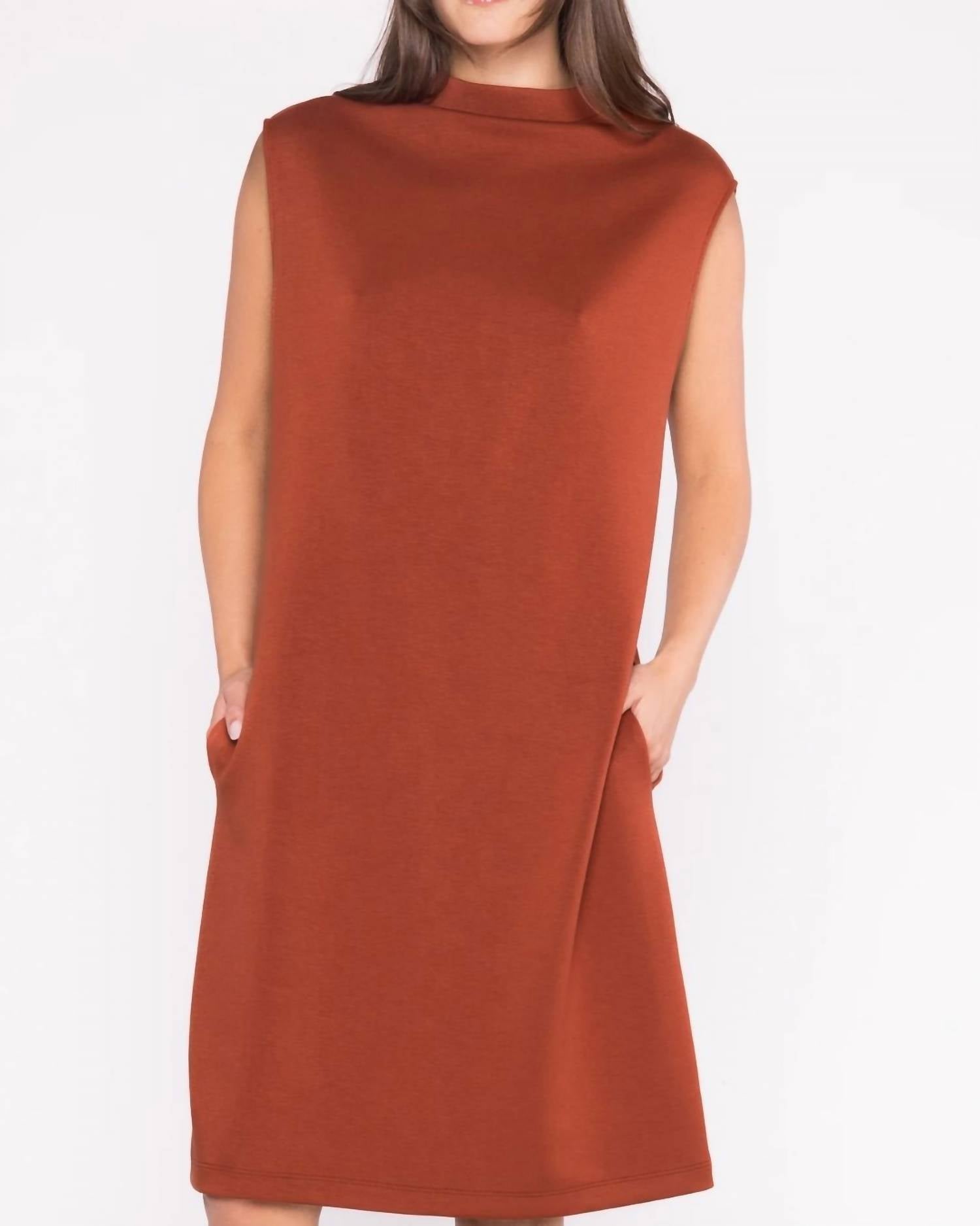 RIPLEY RADER Scuba Cowl Neck Dress in rust - women's dress - detail view