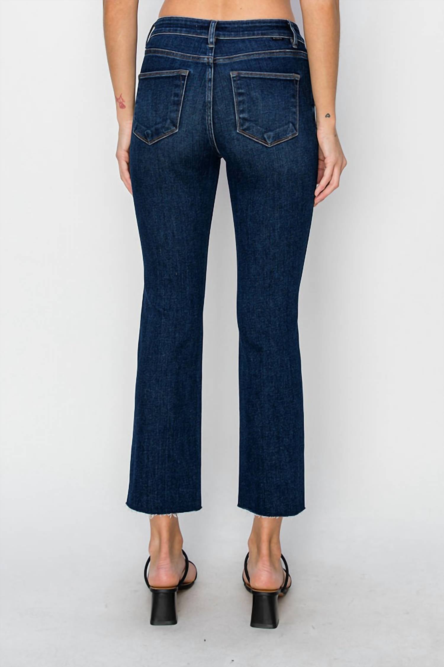 Risen - Mid-rise Crop Straight Raw Edge Hem Jeans