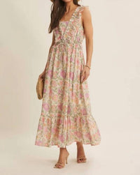 In February - Blooming Floral Ruffled Cotton Maxi Dress