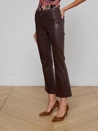 L'Agence Kendra Cropped Flare Pant in chocolate coated - women's pants - detail view
