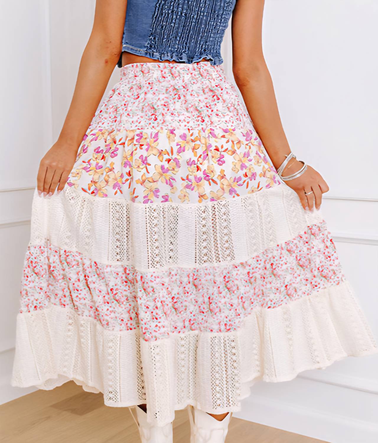 Pol - Floral Fields High Waisted Midi Skirt