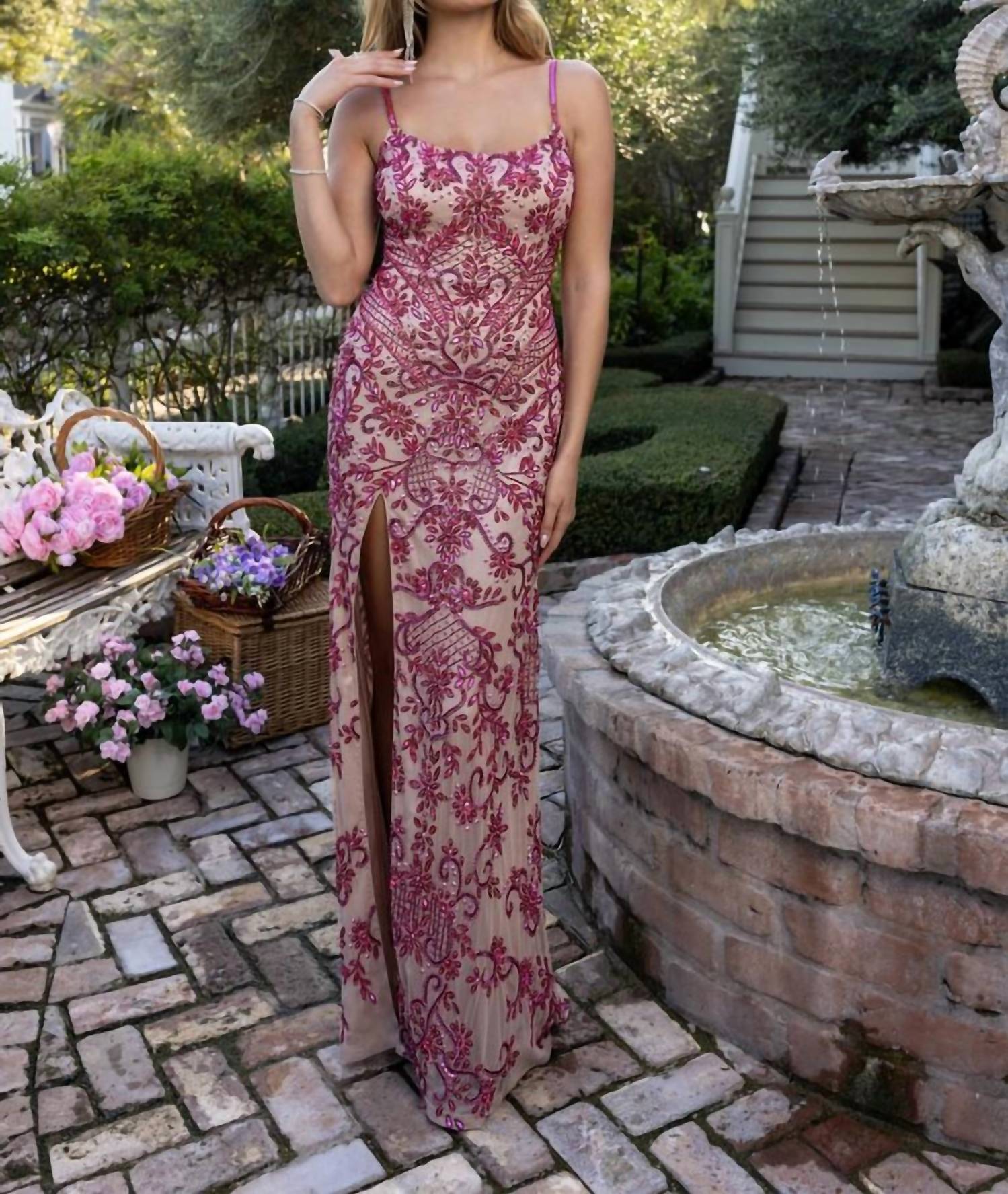 Rachel Allan - Fully Beaded Fitted Long Evening Gown