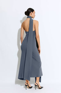 LAPOINTE Matte Viscose Halterneck Dress in grey blue - women's dress - alternate view