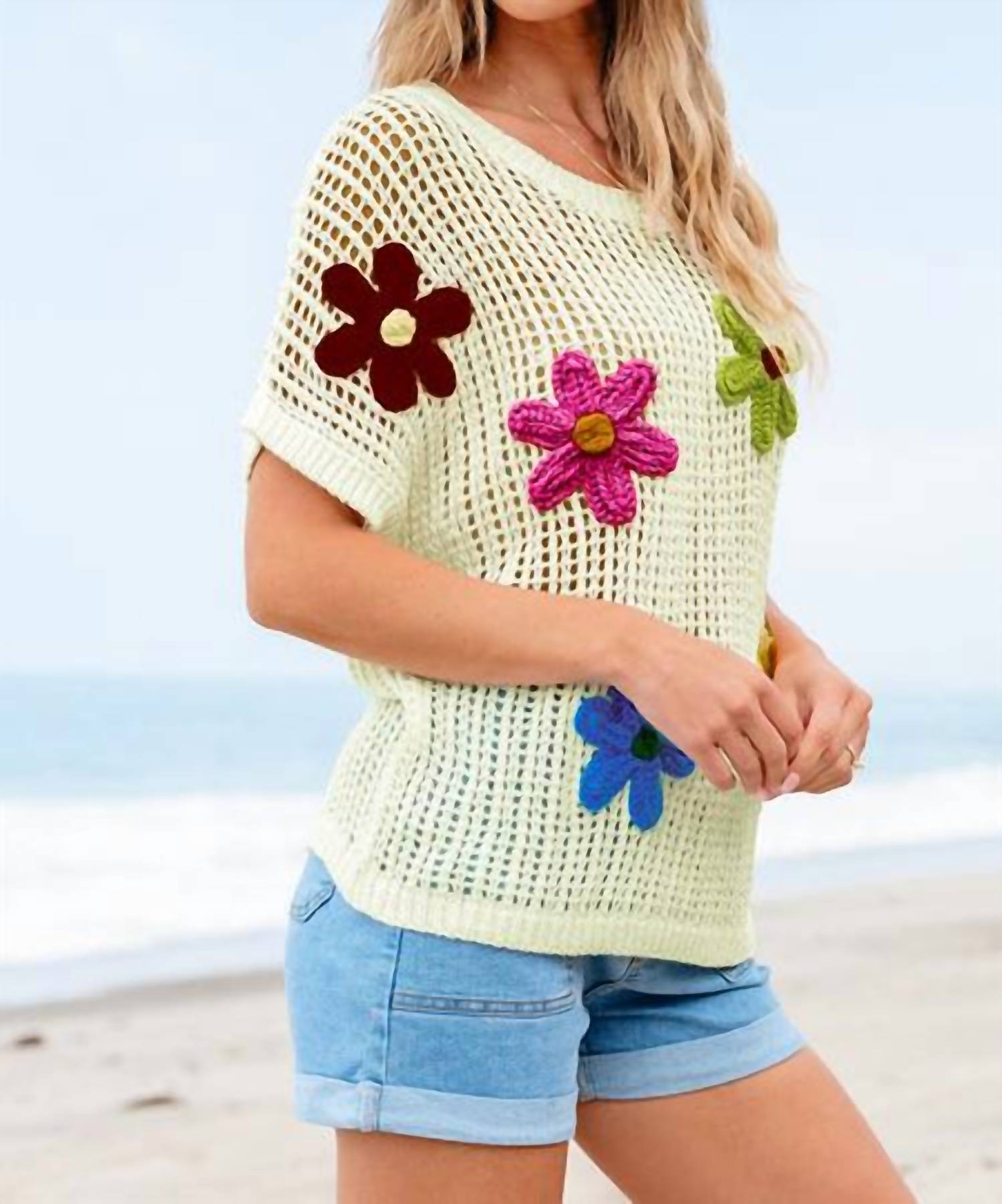 Lovesoft - Crochet Flower Hollow-out Sweater Tee