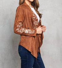 Paparazzi - Faux Suede Embroidered Open Front Short Jacket