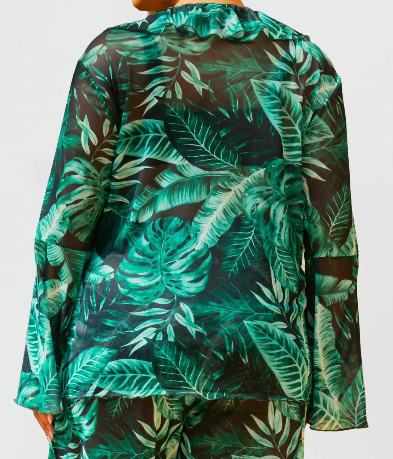 Fashion Szn Curve - Palm Print Ruffle Resort Top