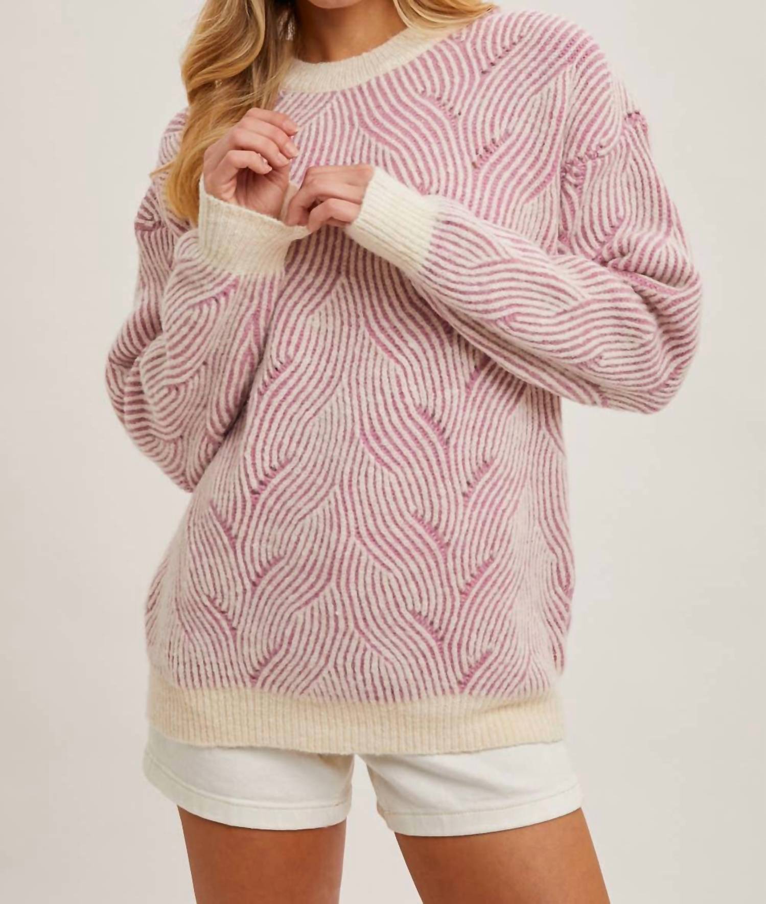 Bluivy - Crew Neck Geo Textured Knit Sweater