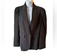 PLM Women’s Puff Shoulders Long Sleeves Blazer in black 1 - women's jacket - detail view