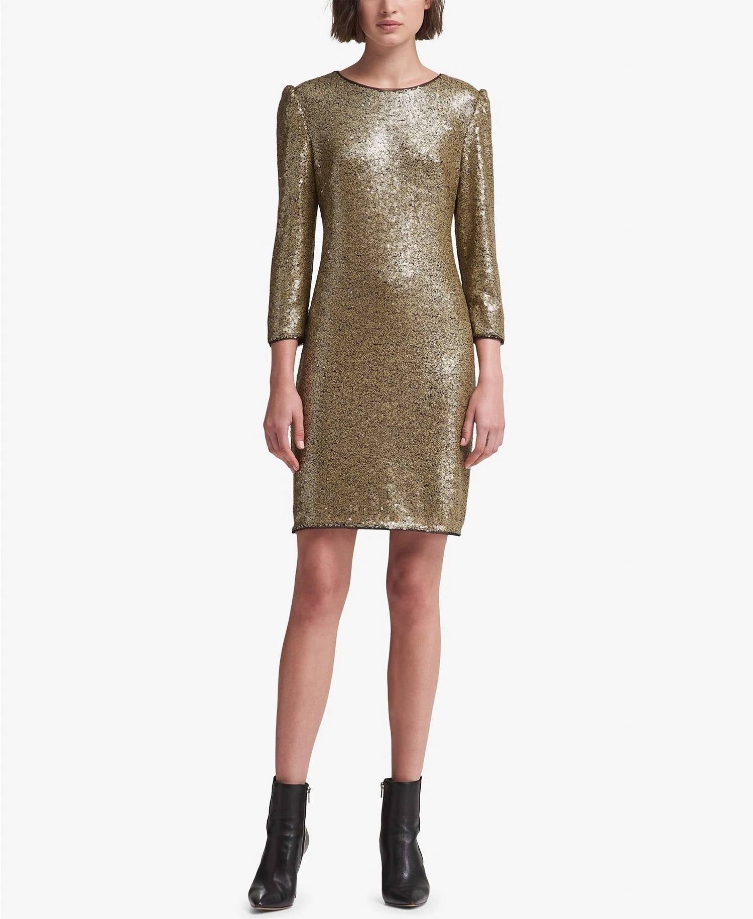 Dkny - Long Sleeve Sequin Dress