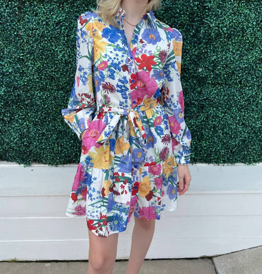 Joy Joy - Ruffle Hem Printed Shirt Dress