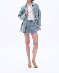 Bayeas - Mid Rise Rhinestone Denim Mini Skirt