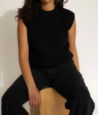 Callahan Shaker Knit Crewneck Muscle Tee in black - women's t-shirt - view 4