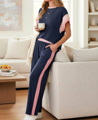 dear lover Color Block Wide Leg 2 piece set in navy - women's sleepwear - alternate view