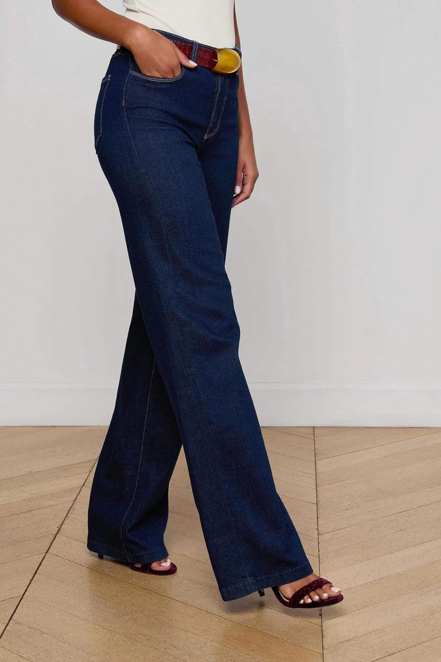 L'Agence Clayton High Rise Wide Leg Jeans in koval 1 - women's pants - detail view