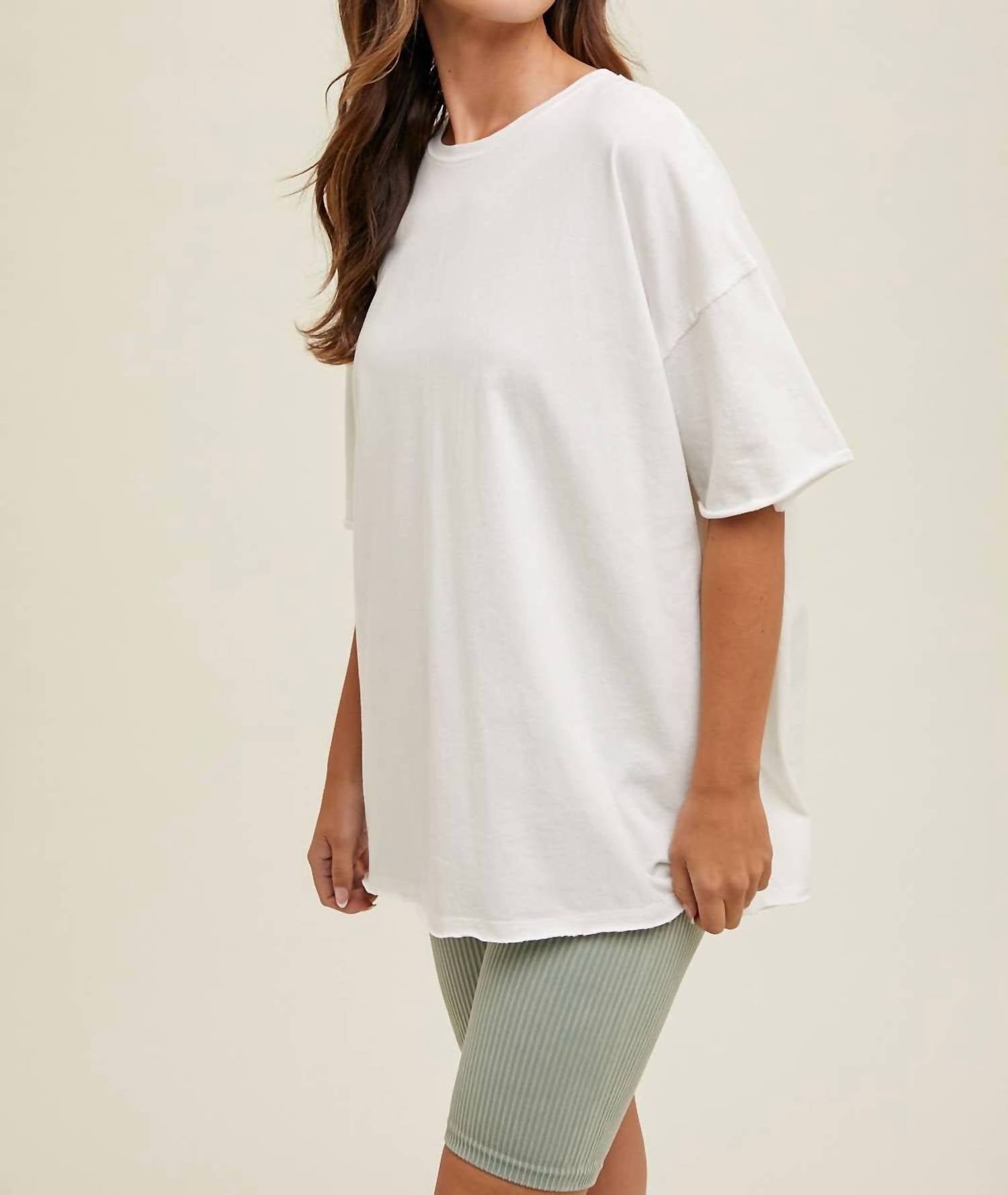 WISHLIST Josh Oversized Raw Hem Tee in white - women's t-shirt - alternate view