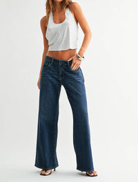 JUST USA Stretch Mid Rise Palazzo Jeans in dark denim - women's pants - detail view