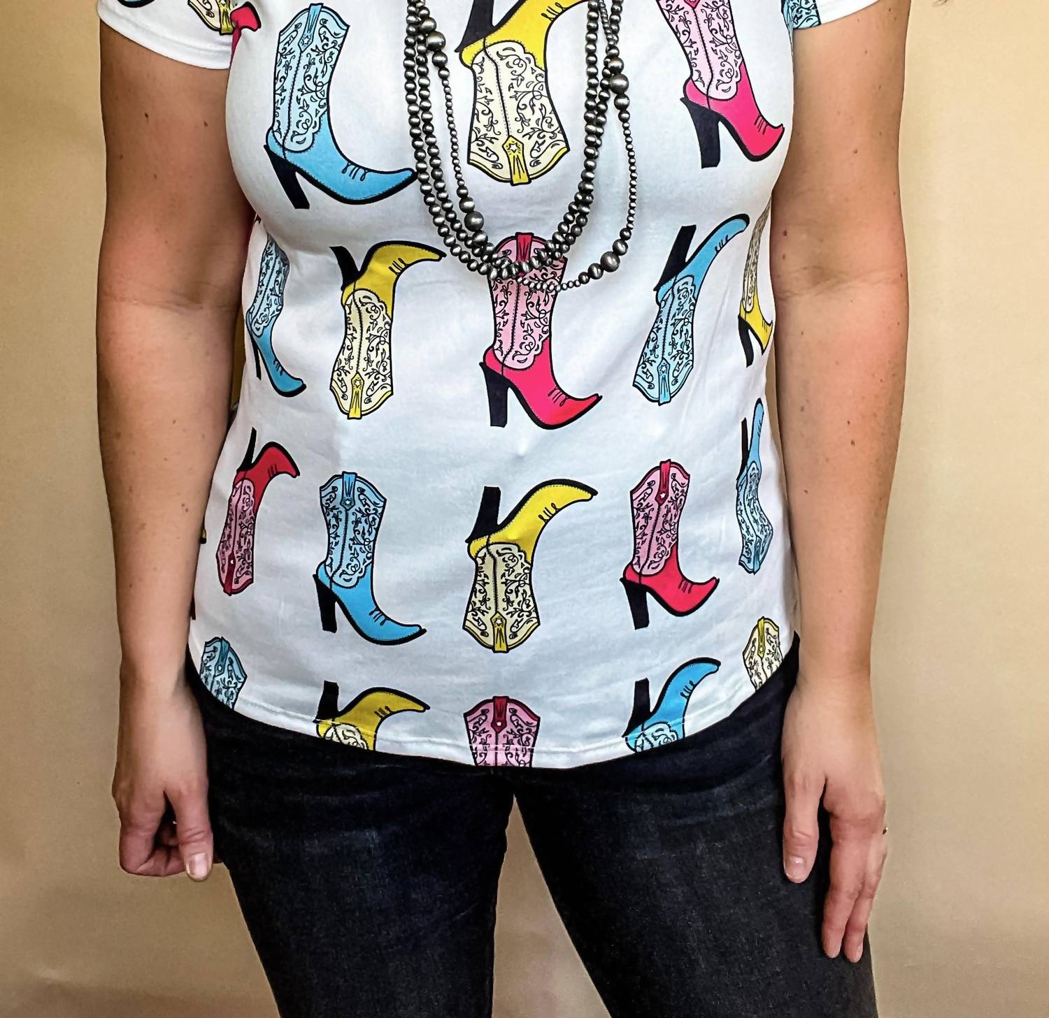 Nylon Apparel Cowgirl Boot Tee in white - women's t-shirt
