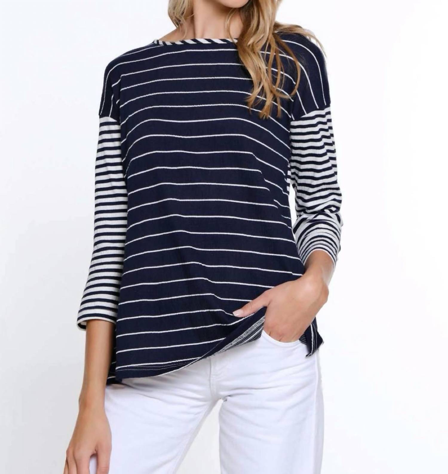 Multiples - 3/4 Sleeve Scoop Neck Laced Tie Back Hi-lo Top