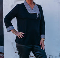 Multiples - Plaid Cuffed 3/4 Sleeve Knit Top