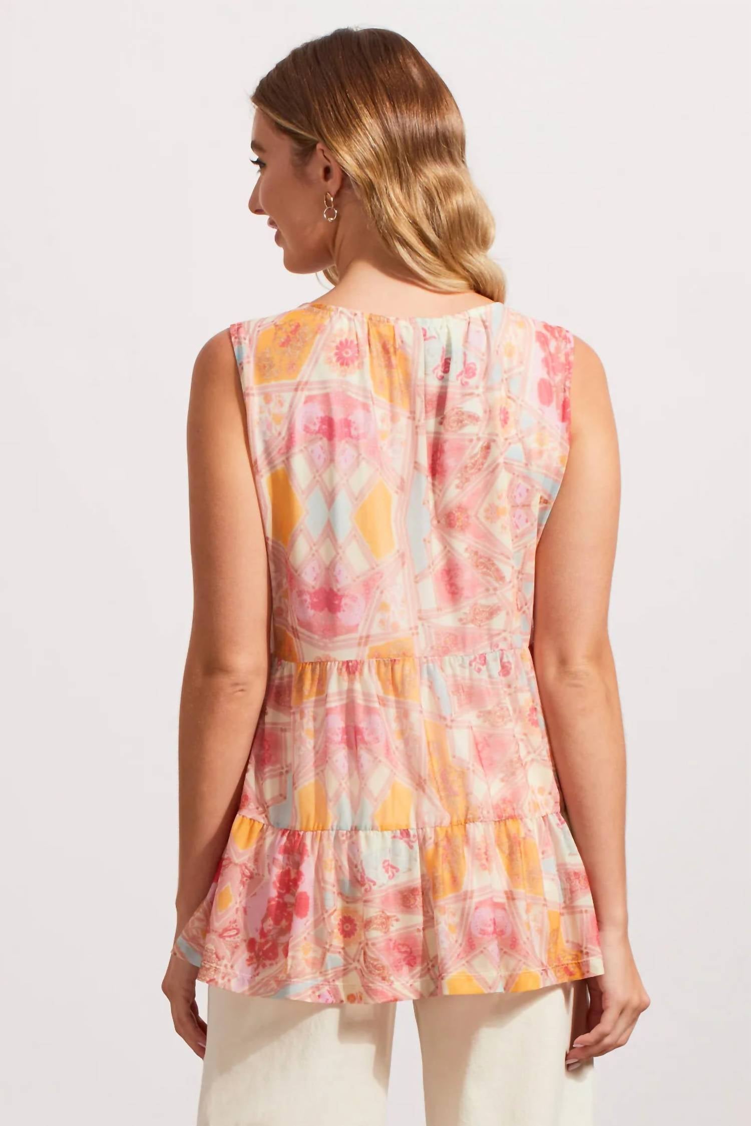 Tribal - Taya Tiered Mesh Sleeveless Top