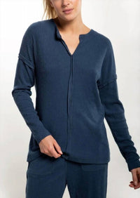 Mono B - Ribbed Chill Lounge Pullover With Notched Neckline