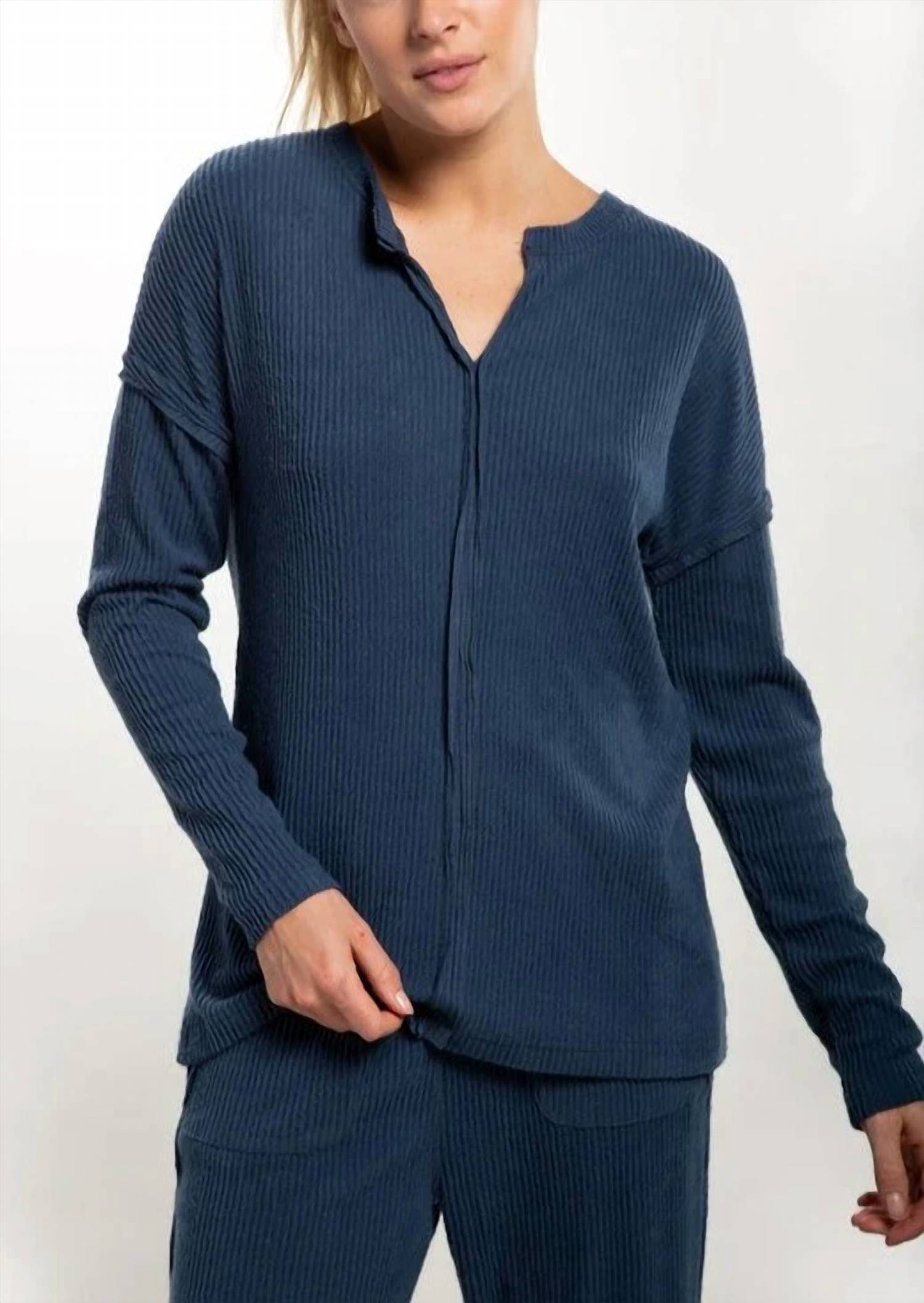 Mono B - Ribbed Chill Lounge Pullover With Notched Neckline