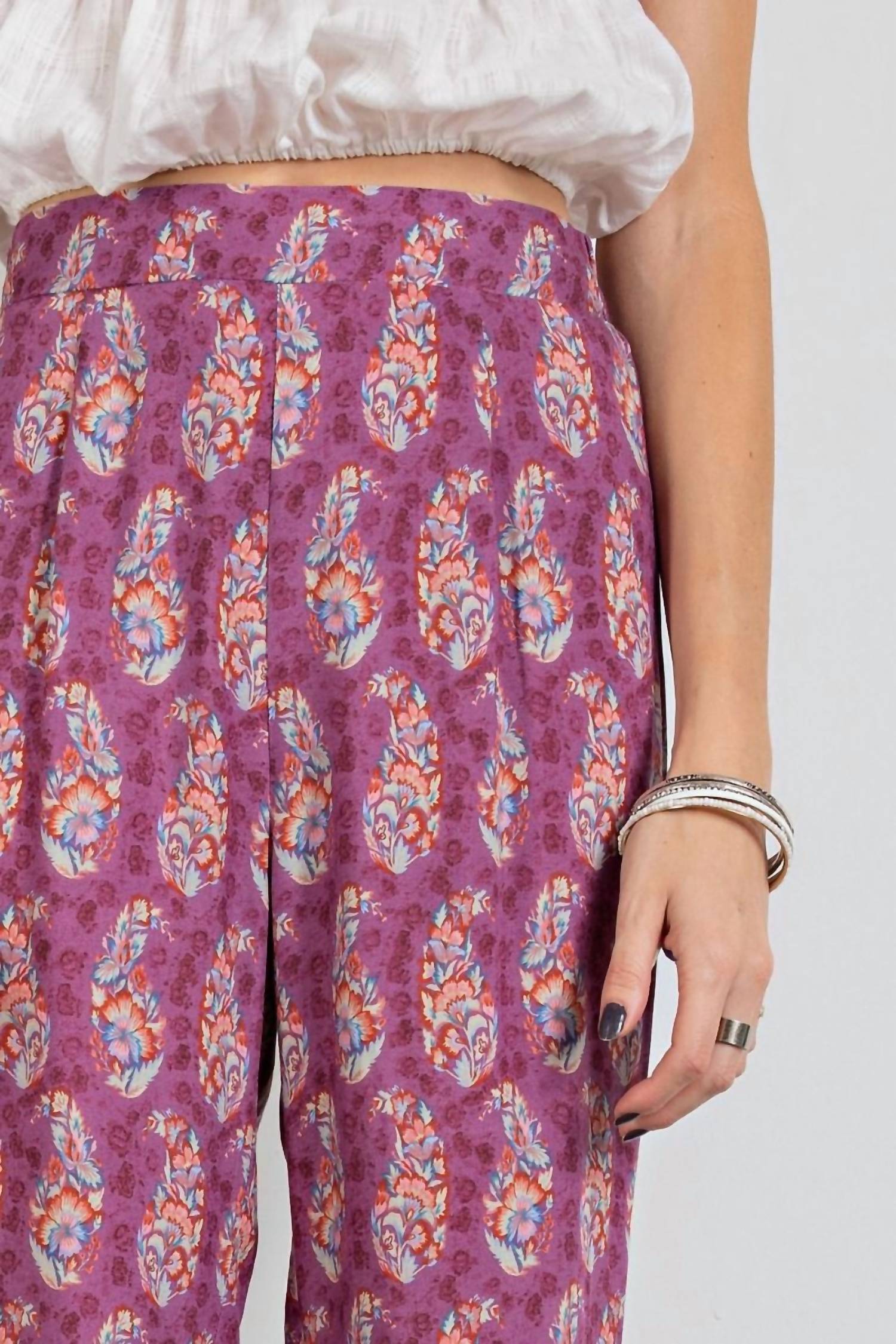 Easel - Calila Border Print Straight Leg Pants