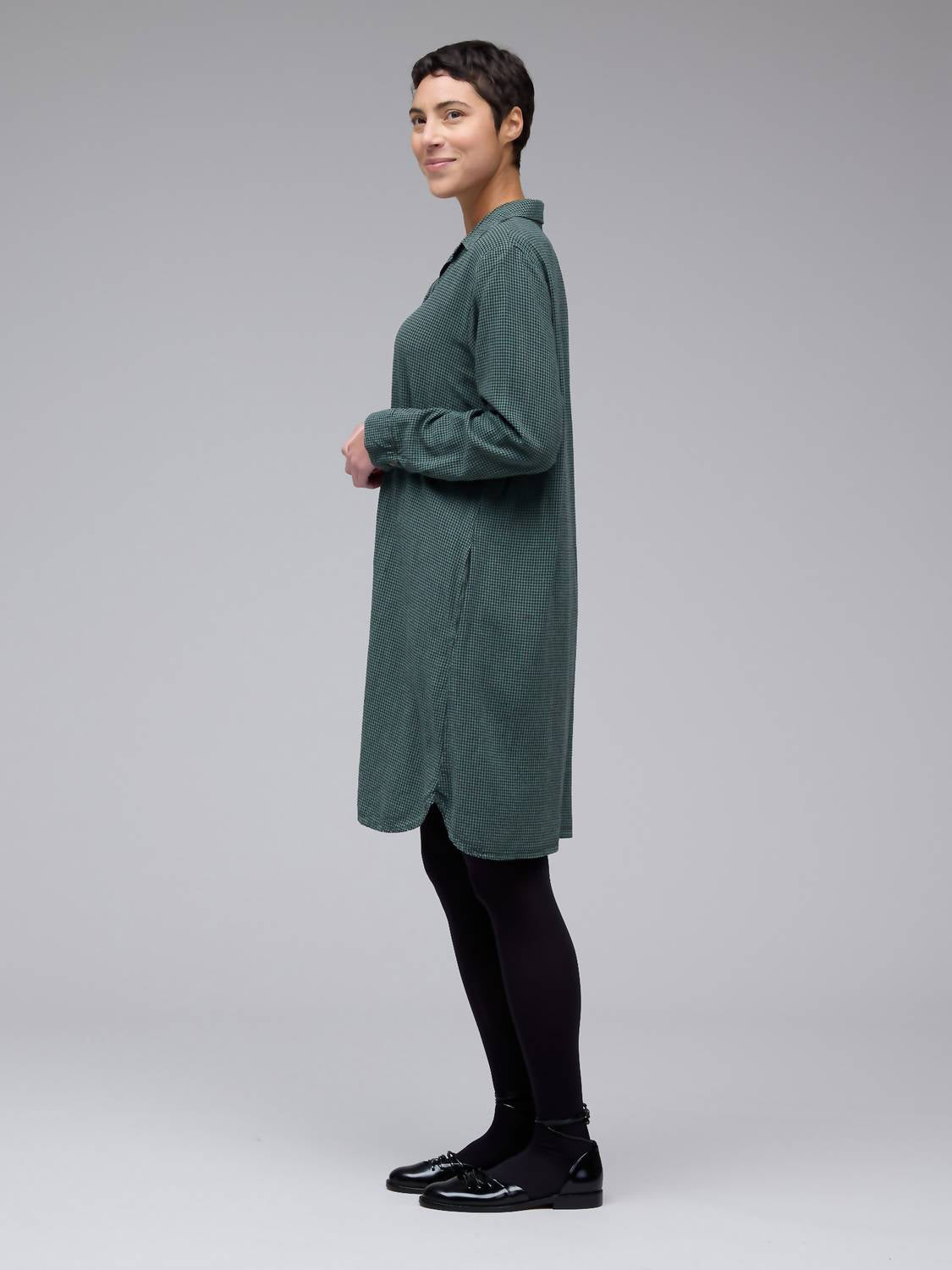 cut loose Mini Check Shirt Dress in succulent - women's dress - alternate view