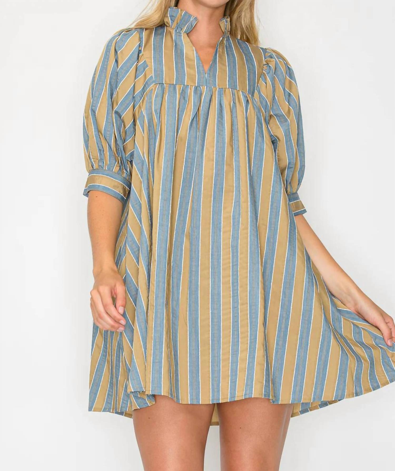 Meet Me In Santorini - Short Sleeve Mini Dress