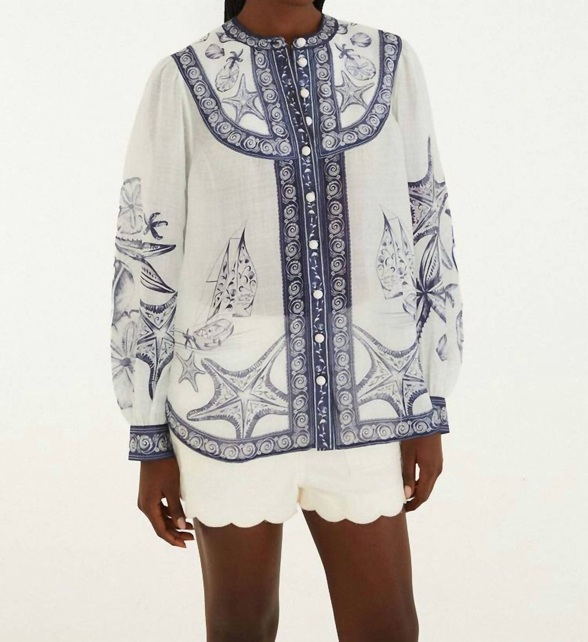 Farm Rio - COAST SCARF LONG SLEEVE BLOUSE