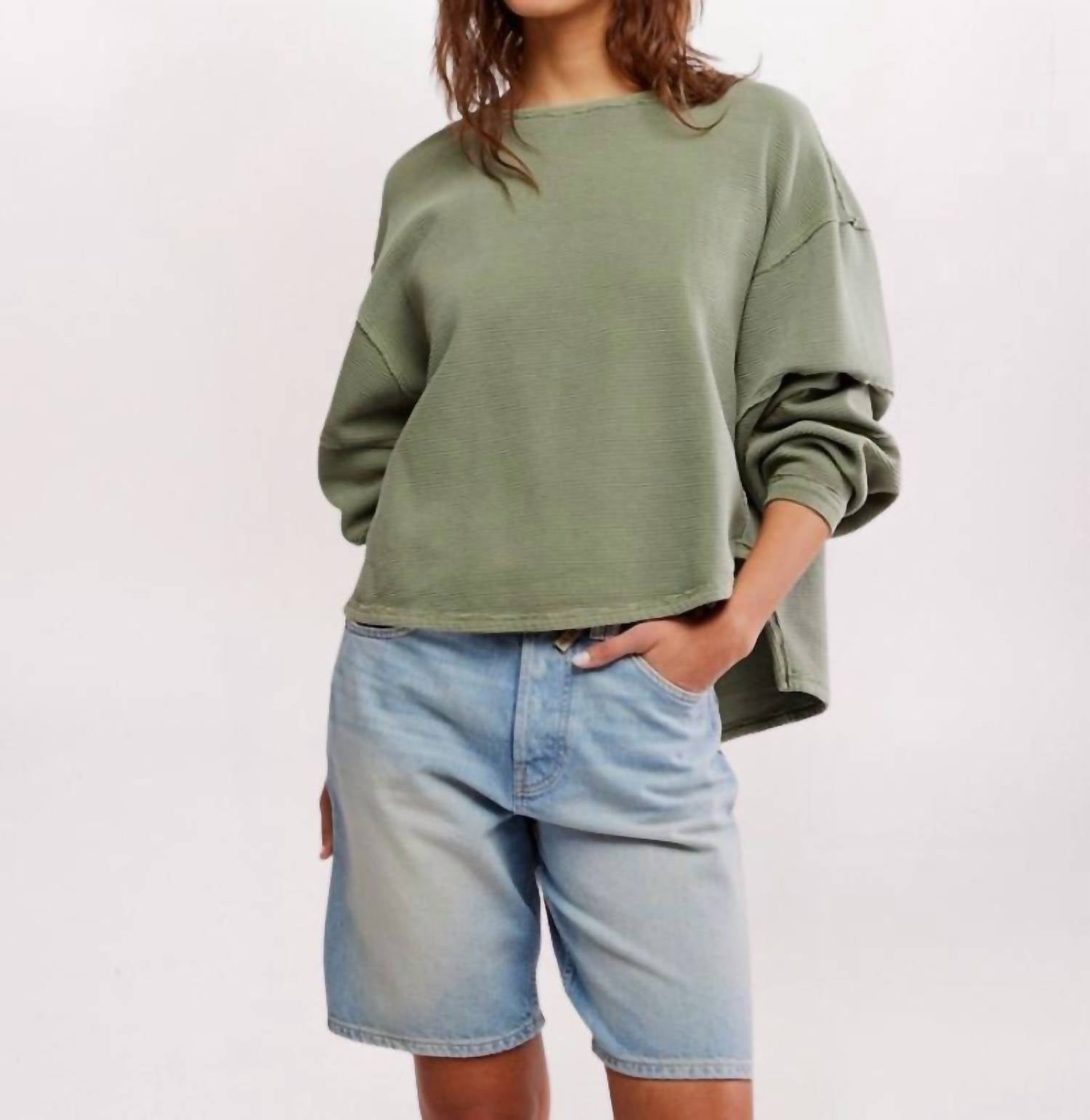 Free People Total Eclipse Tee in oil green 1 - women's long sleeve top