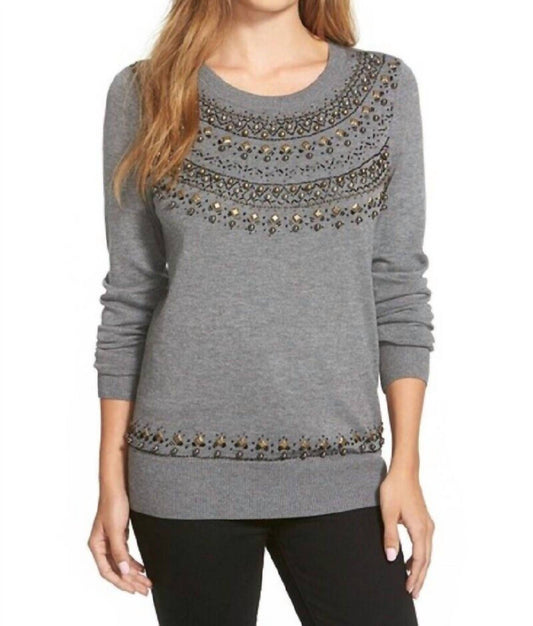 Halogen - Tight Knit Embellsihed Studded Beaded Sweater