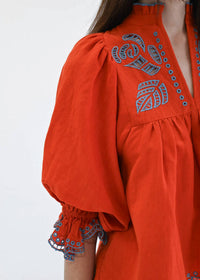 Never a Wallflower High Neck Top in orange - women's blouse - detail view
