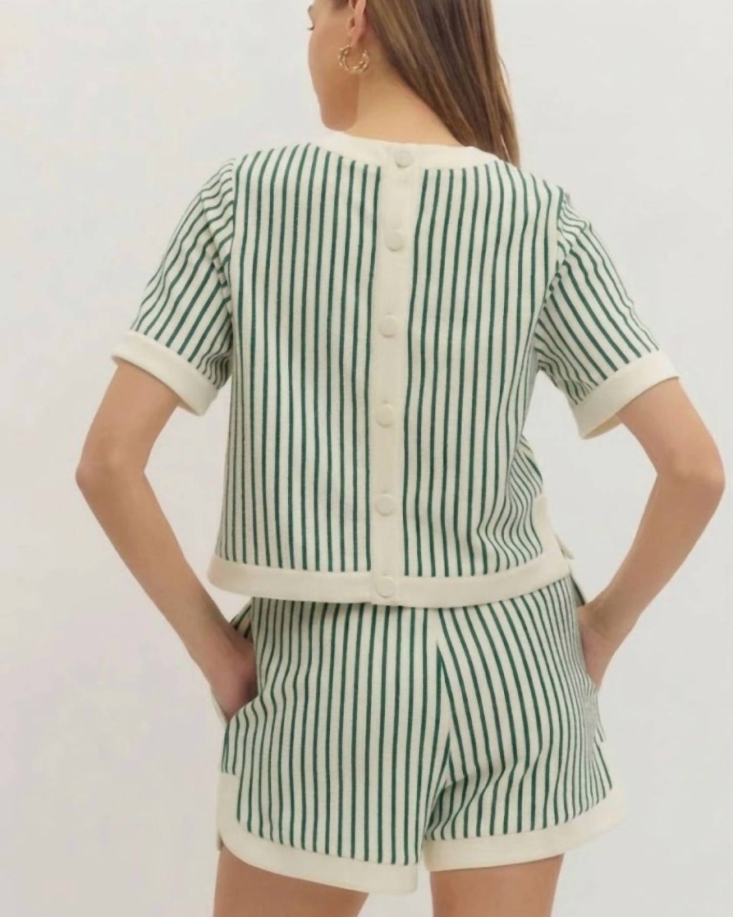 entro Stripe Short Set in green - women's sleepwear - detail view