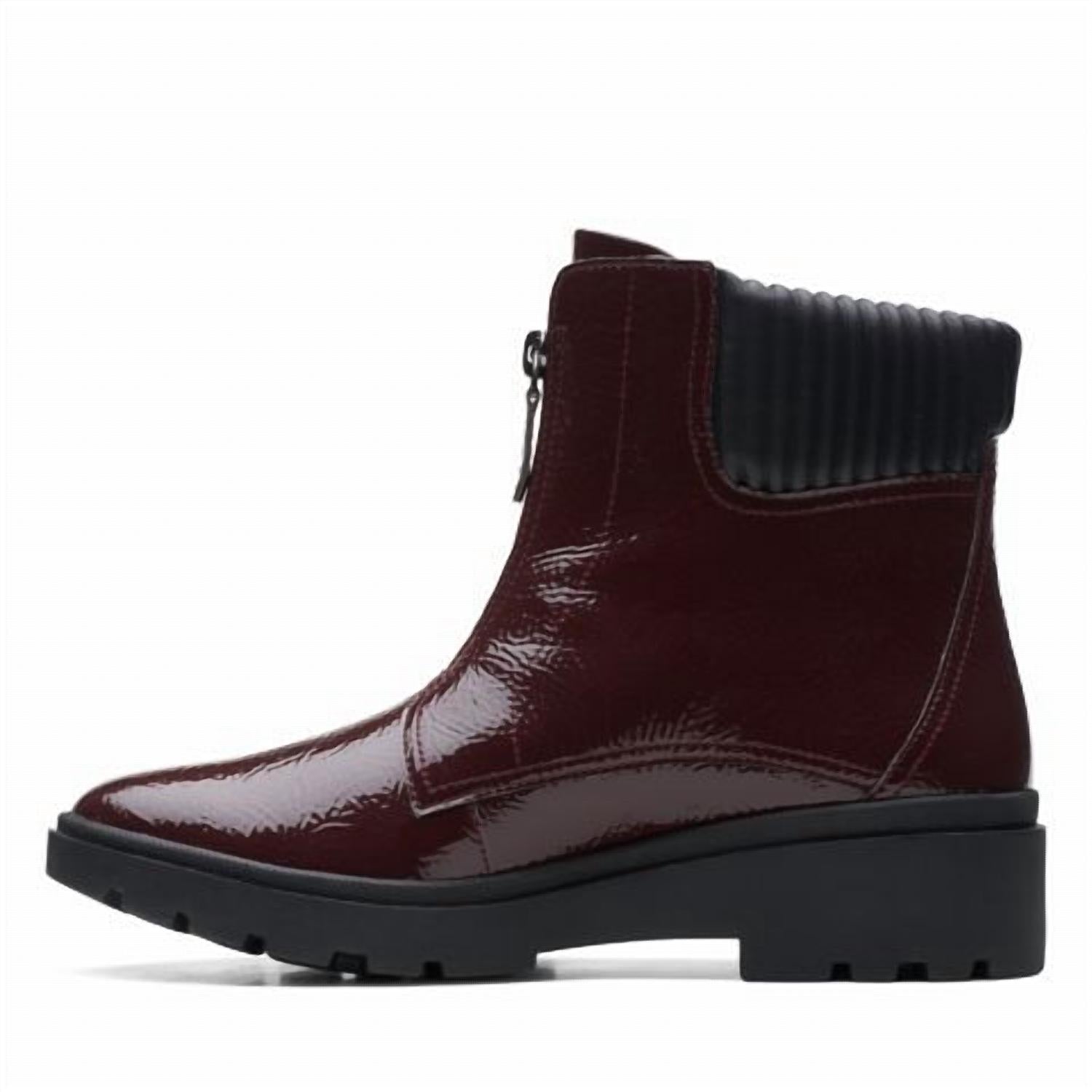 Clarks Women's Calla Zip Ankle Boots in burgundy - women's shoe - detail view