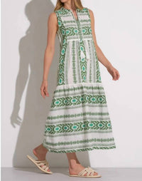 ELAN Printed Maxi Dress in green white - women's dress - alternate view