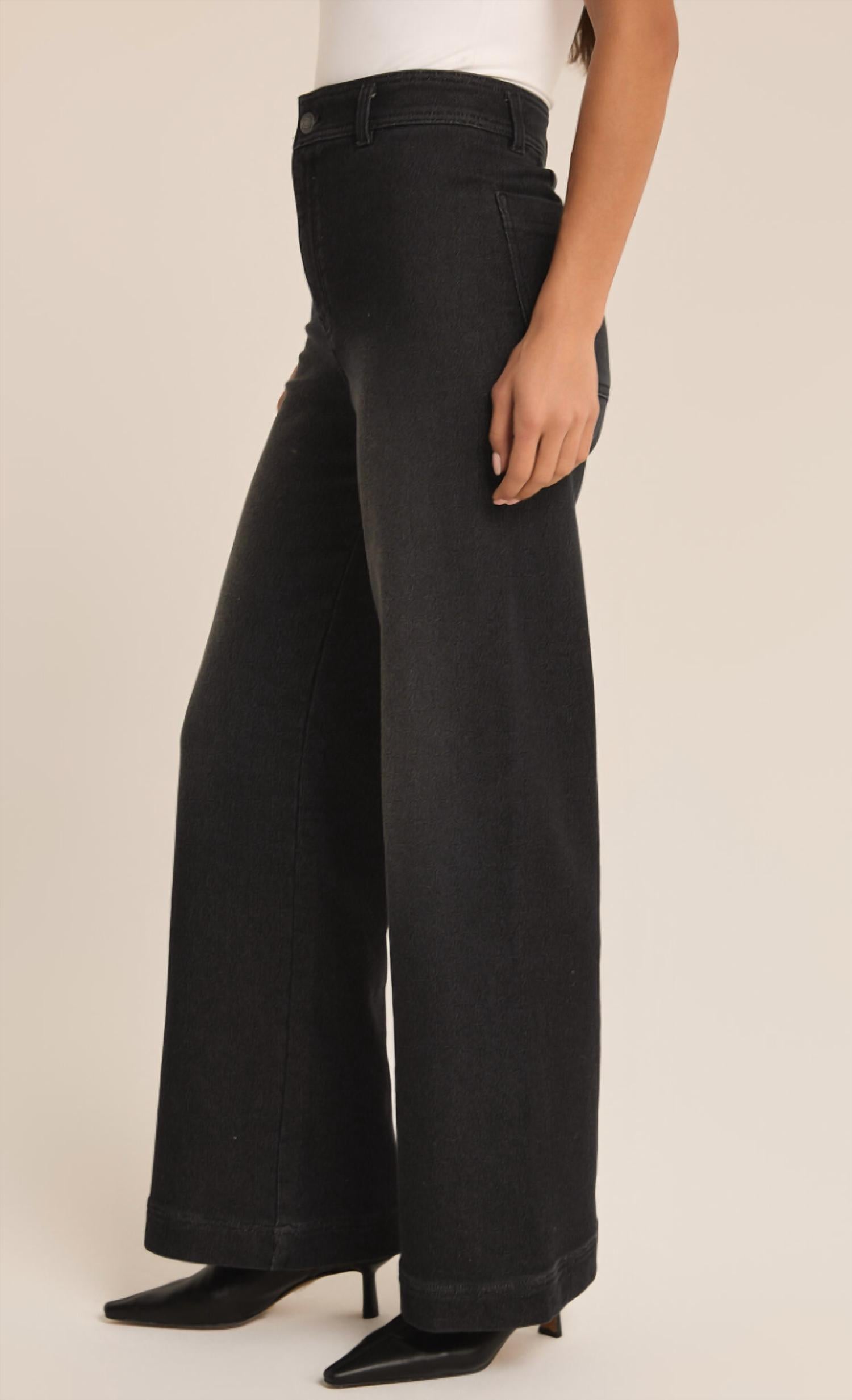 Z Supply Women's Rilynn Wide Leg Denim Trouser in black - women's pants - alternate view