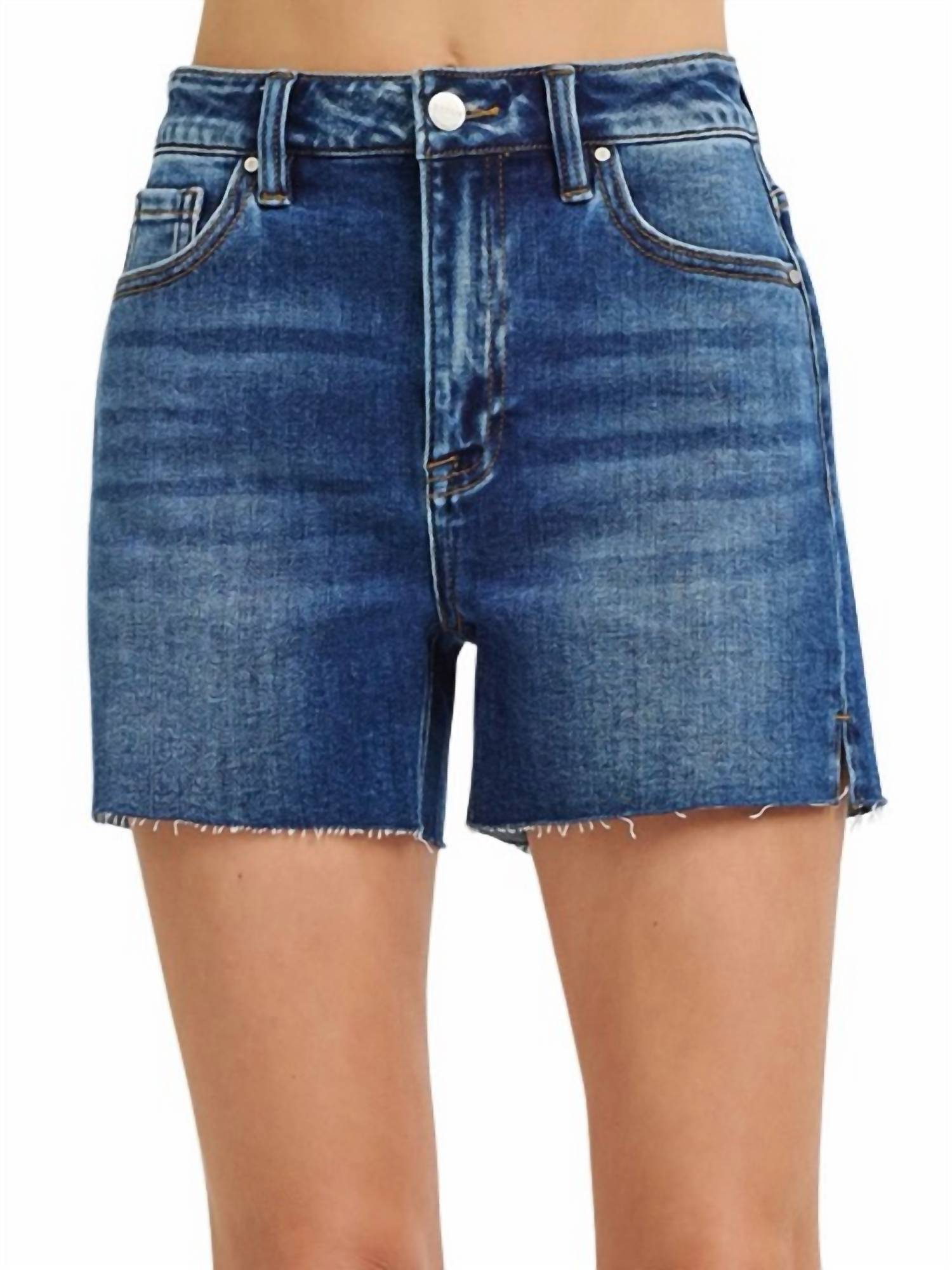 Risen - High Rise Raw Cut Hem Side Slit Shorts