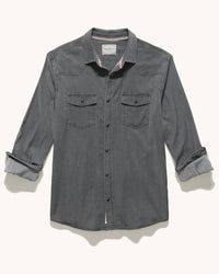 Flags & Anthem Sacramento Long Sleeve Chambray Stretch Shirt in grey - men's shirt - alternate view