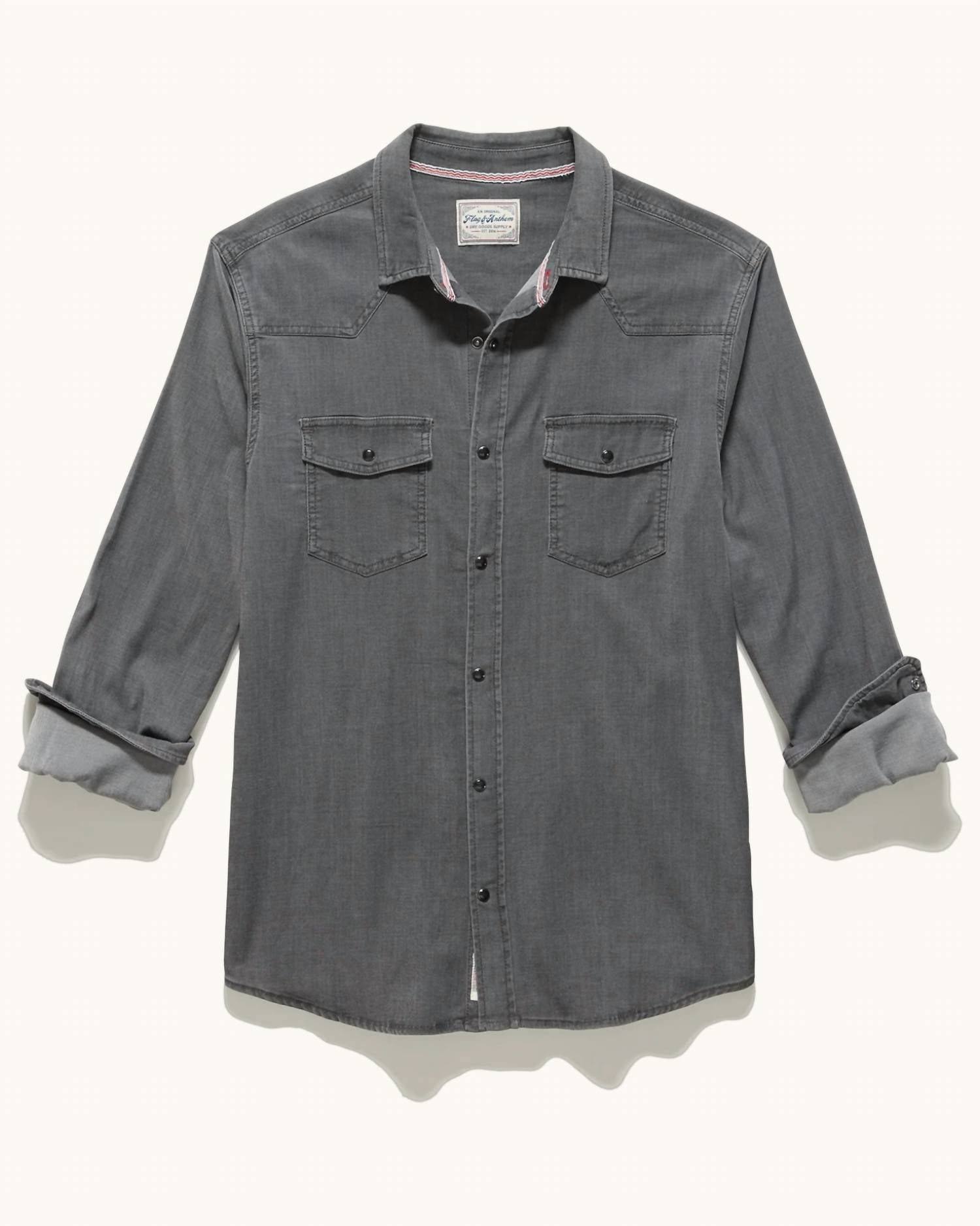 Flags & Anthem Sacramento Long Sleeve Chambray Stretch Shirt in grey - men's shirt - alternate view