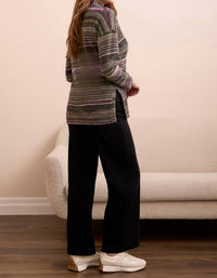 Tribal - Striped Mock Neck Top With Side Slits