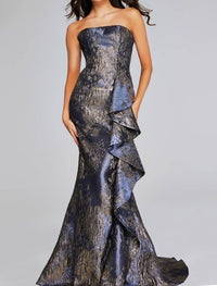 JOVANI Ruffle Skirt Strapless Dress in gunmetal gold - women's dress