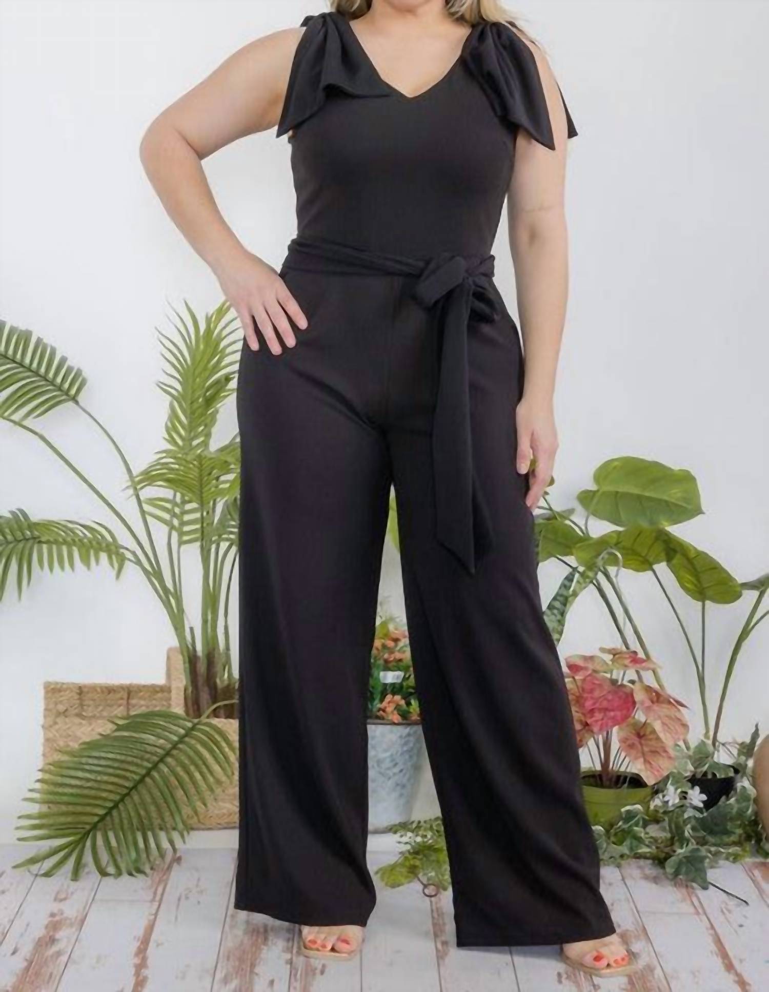 Karen T Design - Sleeveless Bow Shoulders Jumpsuit